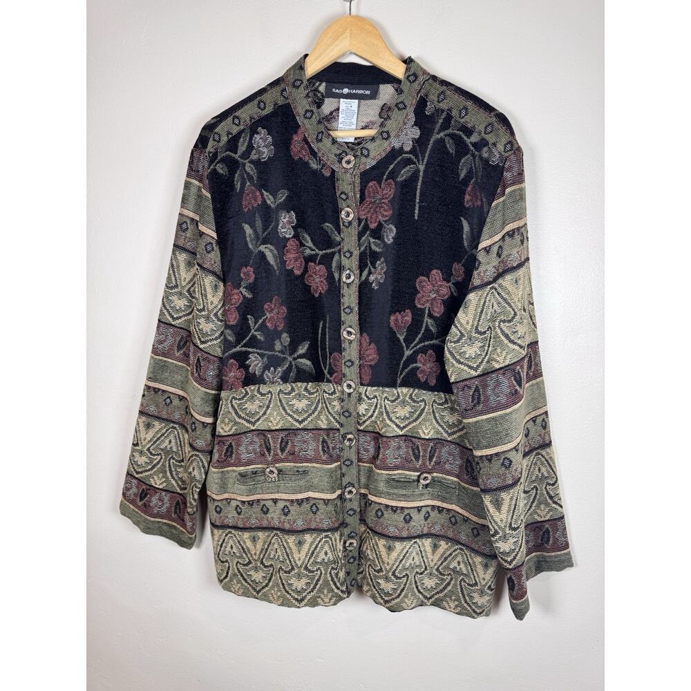 VTG Sag Harbor Jacket Womens Tapestry Floral Boho Artsy 90s Friends Phoebe 18